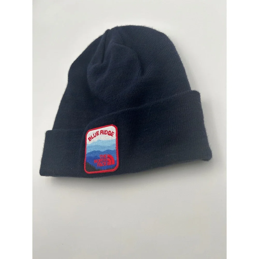 The North Face Blue Ridge Mountain Patch Navy Blue Cuffed Knit Beanie Hat